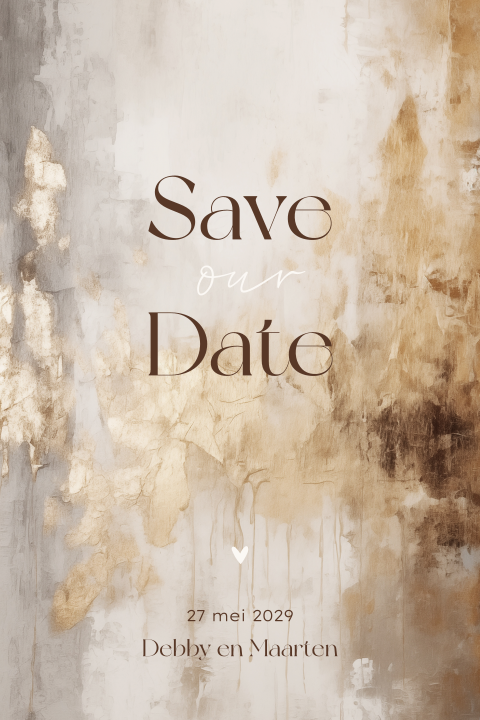 Save the date kaart met verf effect en goudlook