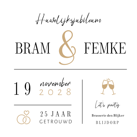 Moderne uitnodiging jubileum met vlakverdeling en symbolen