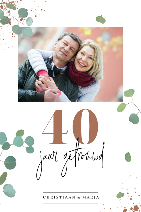 Uitnodiging 40 jaar getrouwd met foto en eucalyptus