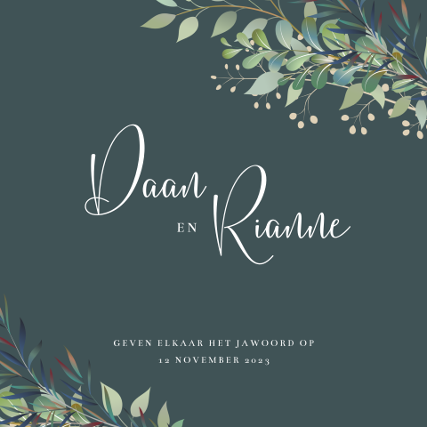 Stijlvolle trouwkaart Loving Leaves met botanische takjes