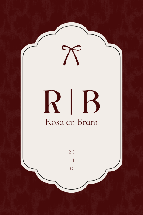 Trouwkaart met vintage kader, strikje en initialen