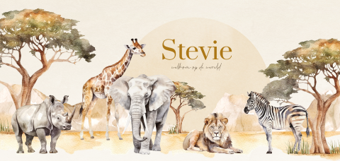 Unisex geboortekaartje met aquarel safari dieren
