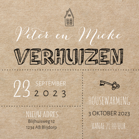 Verhuiskaart kartonlook met handlettering