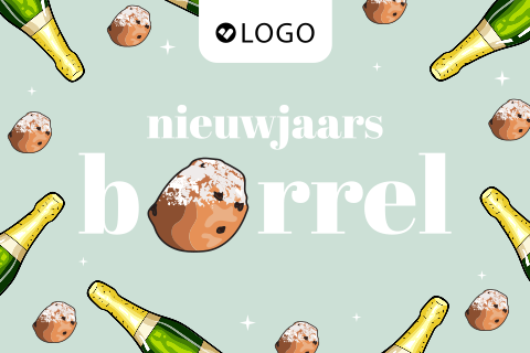 Oliebollen zakelijke nieuwjaarsborrel uitnodiging met logo