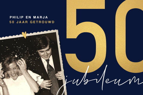 Uitnodiging 50 jaar getrouwd met goudlook en foto