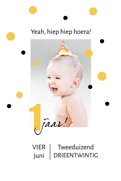 Foto uitnodiging eerste verjaardag met stippen