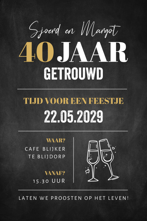 Uitnodiging typografisch 40 jaar getrouwd met krijtbord look