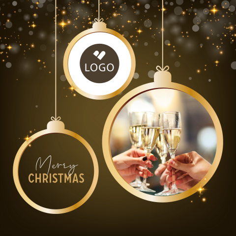 Sparkling zakelijke kerstkaart met kerstballen, foto en logo