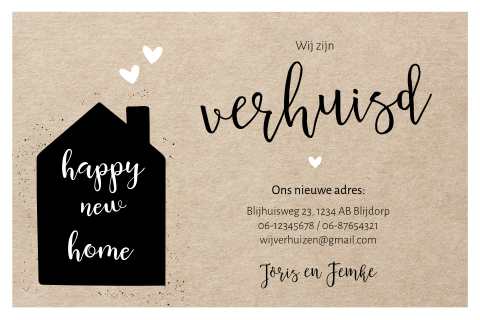 Verhuiskaartje kartonlook Happy new home