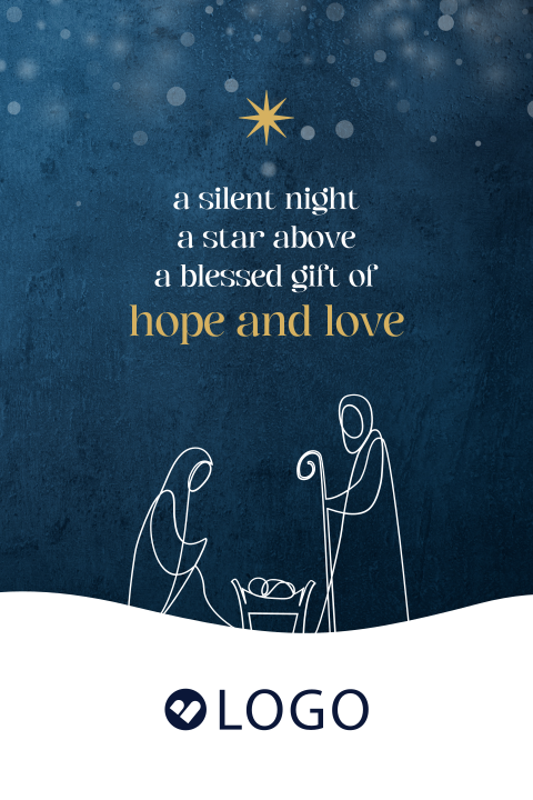 Zakelijke christelijke kerstkaart met Jozef, Maria en kribbe