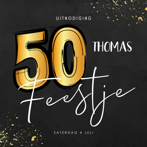 50 jaar uitnodiging feestje met krijtbord en goud
