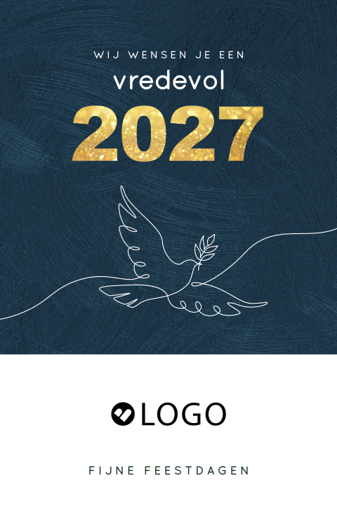 Vredevol 2027 kerstkaart zakelijk met vredesduif en logo