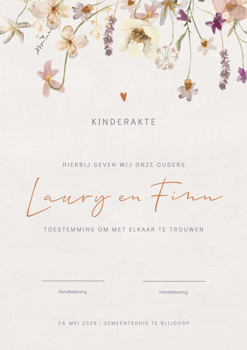 Veldbloemen kinderakte trouwen