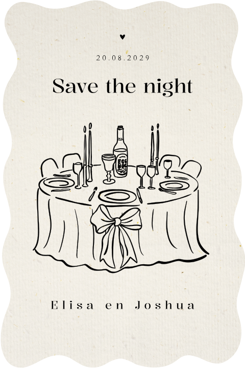 Save the night aparte vorm kaart met lijntekening gedekte tafel