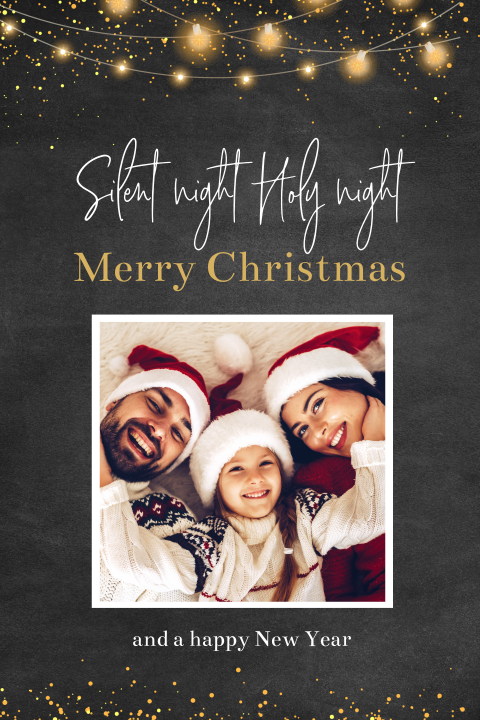 Christelijke kerstkaart Silent night met krijtbord en foto