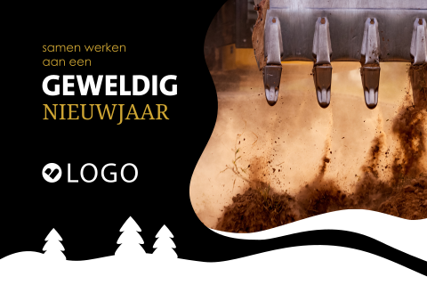 Foto kerstkaart zakelijk met graafmachine en eigen logo