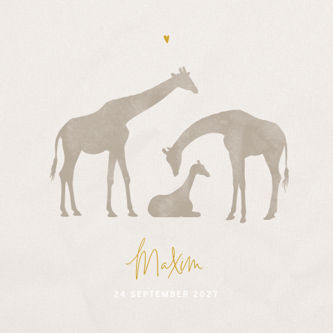 Rustig silhouet giraffe familie geboortekaartje unisex eerste kindje