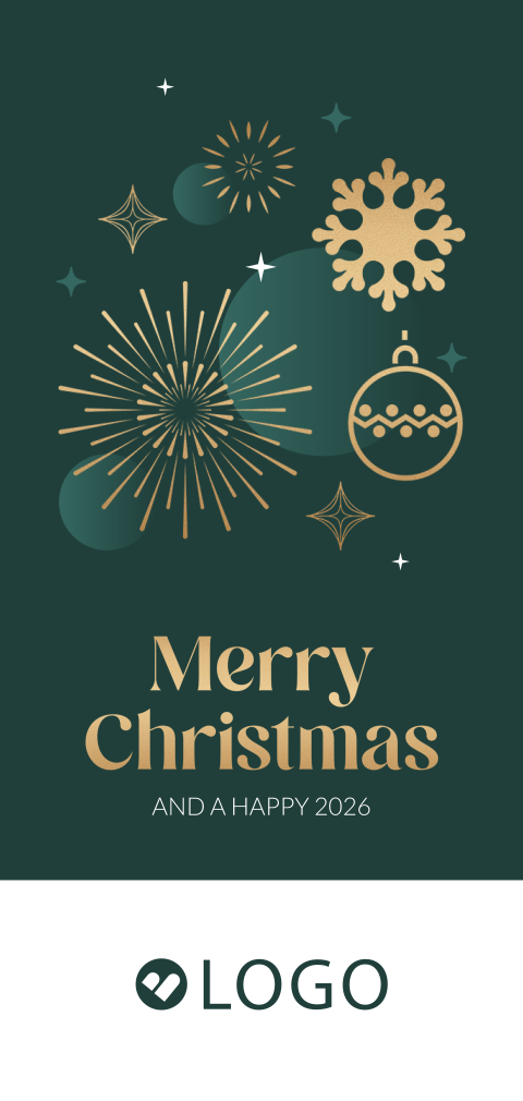 Zakelijke kerstkaart met kerstballen en eigen logo