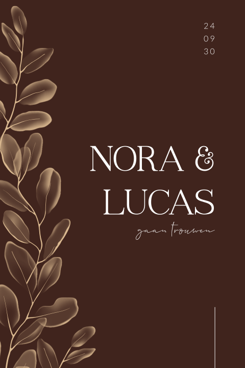 Trouwkaart met bladeren in goudlook