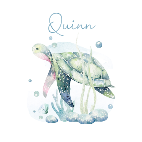 Onderwaterwereld geboortekaartje jongen met schildpad en koraal