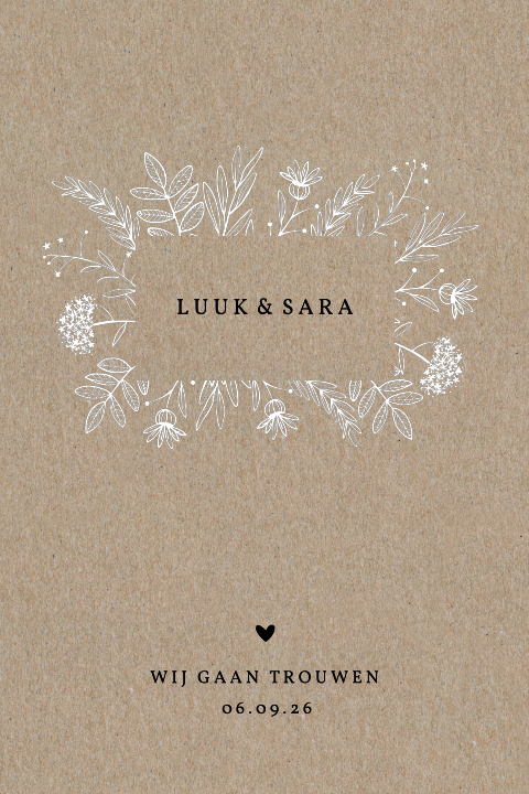 Echt kraft trouwkaart met bloemen
