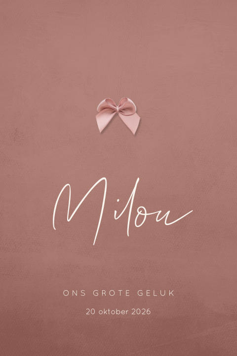 Basic geboortekaartje meisje met echt strikje