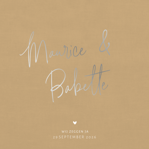 Zilverfolie trouwkaart met symbolen