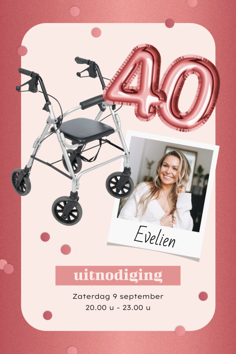 Grappige verjaardagsuitnodiging vrouw 40 jaar met rollator en foto