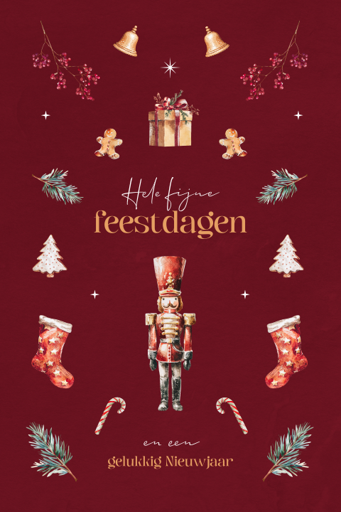 Notenkraker kerstkaart met aquarel kerst illustraties