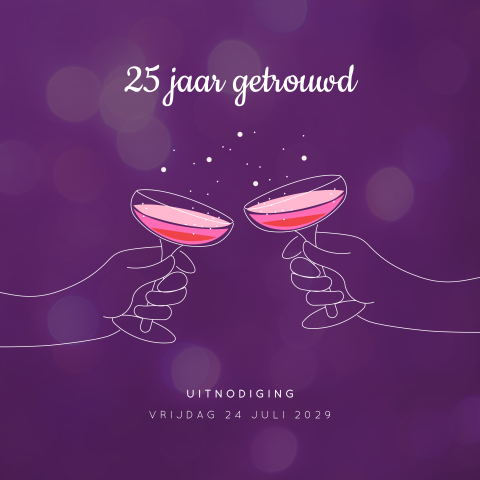 Uitnodiging 25-jarig huwelijksjubileum met cocktailglazen
