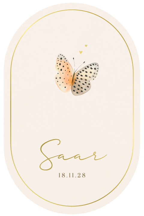 Geboortekaartje ovaal voor meisje met vlinder