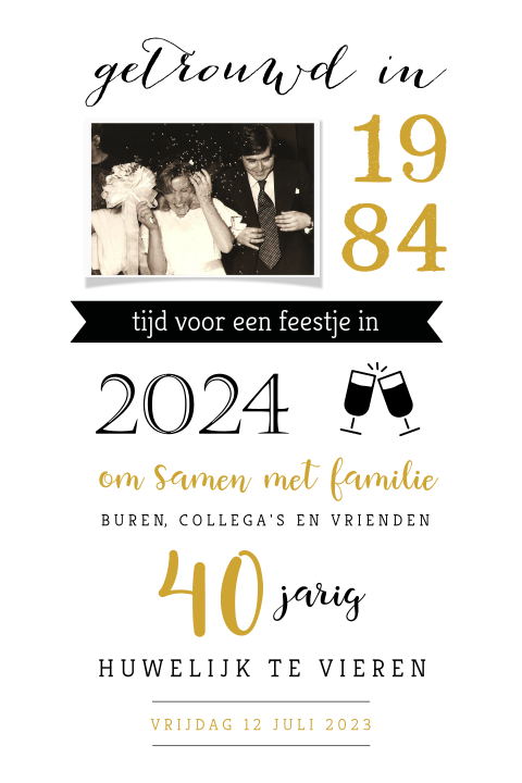 Handlettering uitnodiging 40 jaar getrouwd met foto