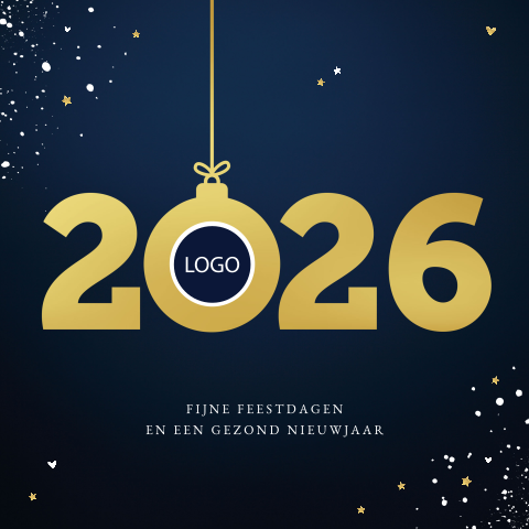 Hippe zakelijke kerstkaart met jaartal 2026 en eigen bedrijfslogo