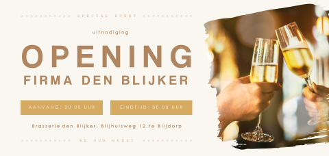 Ticket uitnodiging zakelijke opening met foto van champagneglazen
