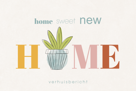 Verhuiskaart Home met aquarel plant in pot
