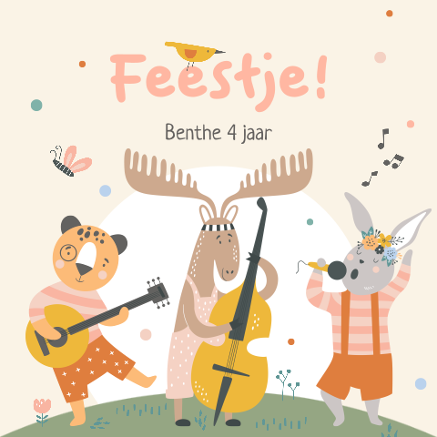Kinderfeestje uitnodiging vrolijke dieren die muziek maken