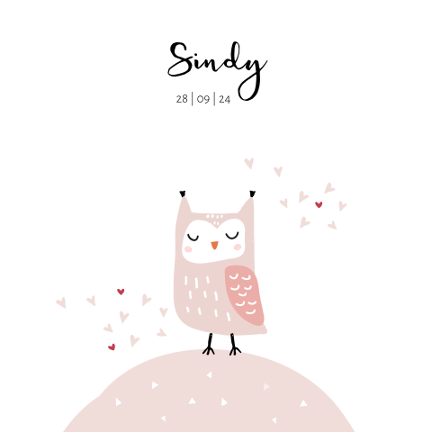 Uil meisje geboortekaartje