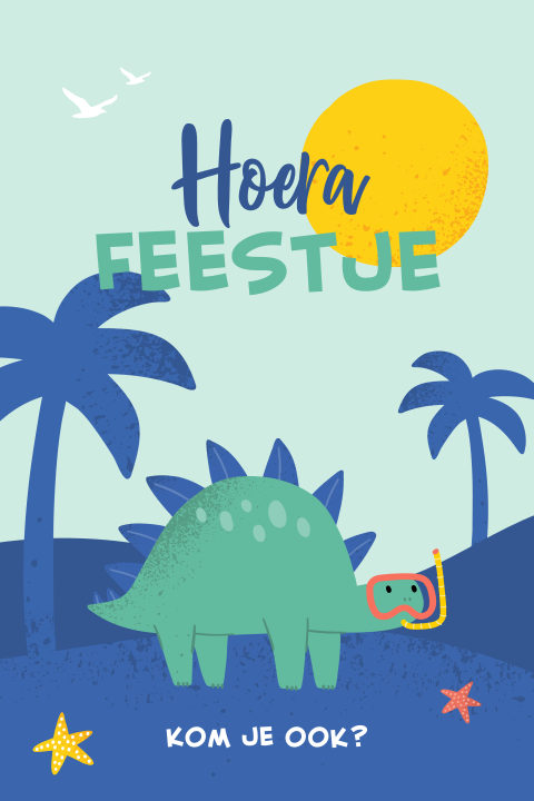 Uitnodiging kinderverjaardag zwemfeestje met snorkelende dino