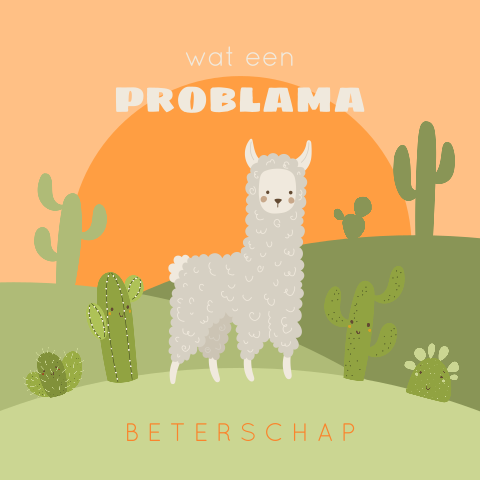 Problama beterschapskaart met een schattige lama en cactussen