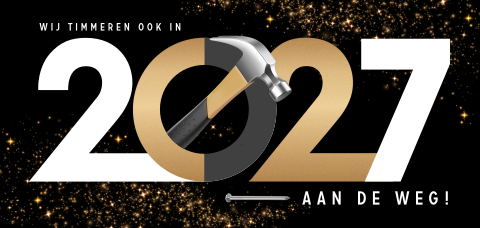 Zakelijke kerstkaart voor de bouw met jaartal en hamer
