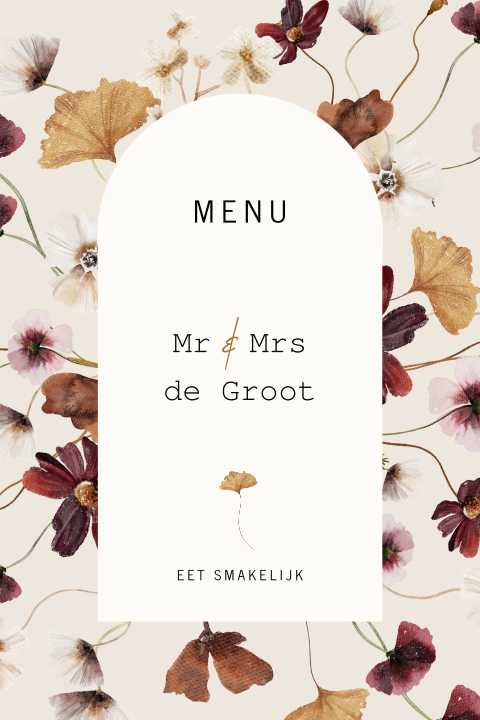 Menukaart met aquarel bloemen en kader