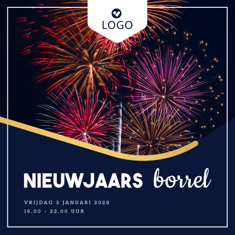Nieuwjaarsborrel uitnodiging met vuurwerk foto en logo