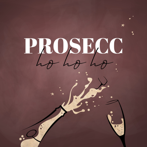 Een hippe en grappige kerstkaart met de tekst "Prosecc ho ho ho"