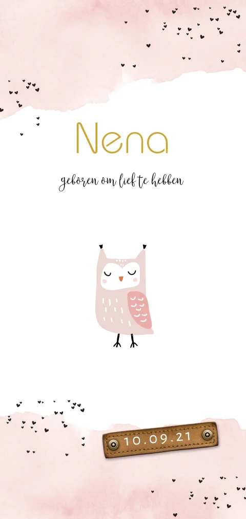 Hip uil geboortekaartje voor een meisje