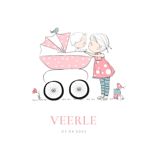 getekend geboortekaartje twee zusjes en wandelwangen