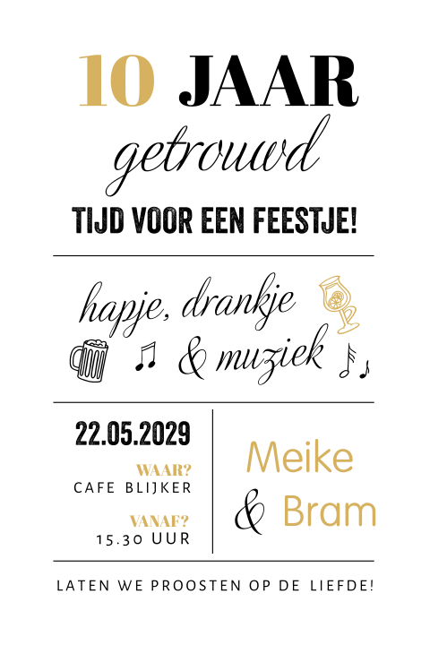 Moderne typografische uitnodiging 10-jarig huwelijksjubileum