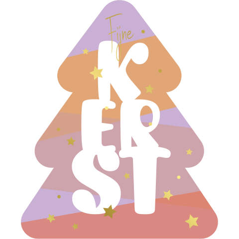 Hippe kleurrijke kerstkaart in aparte vorm kerstboom met goudfolie
