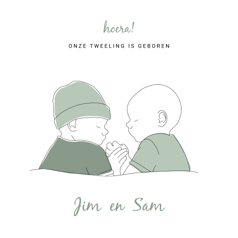 Tweeling lijntekening geboortekaartje