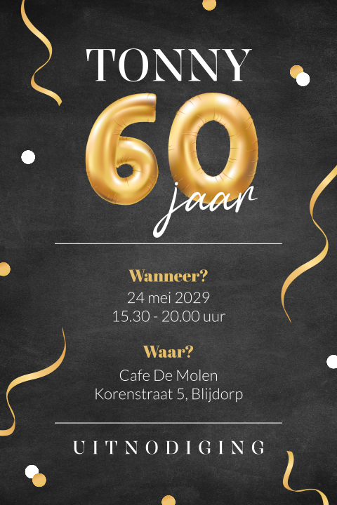 Verjaardagsuitnodiging krijtbord met ballon