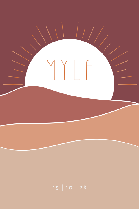 geboortekaartje meisje hoogglans met ondergaande zon en landschap